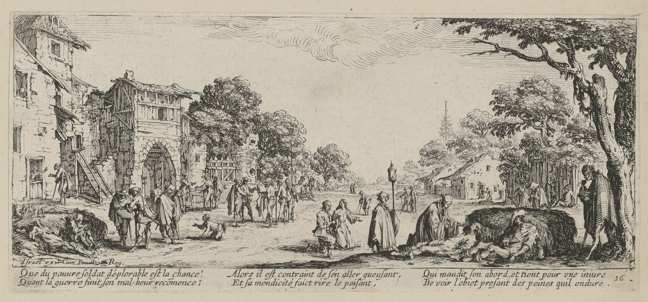 Moribundos al borde del camino, lámina 16 de la serie « Miserias de la guerra » de Jacques Callot