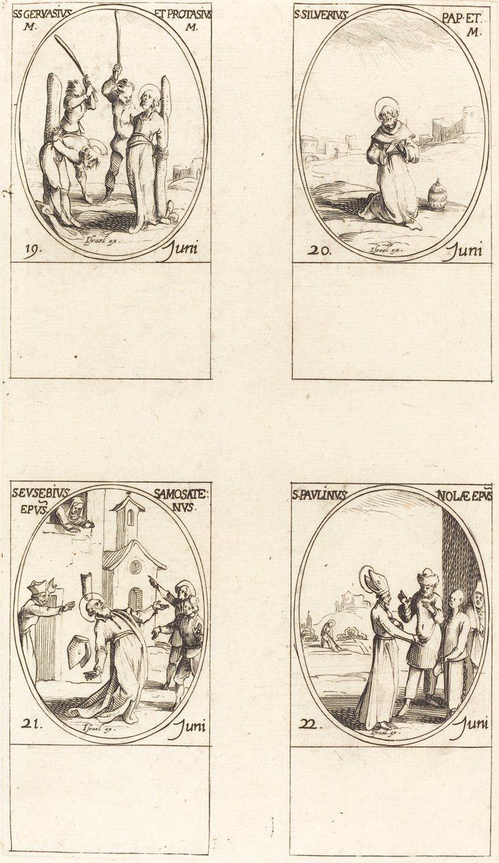 Santos Gervasio y Protasio; San Silverio; San Eusebio de Samosata; San Paulino de Nola de Jacques Callot