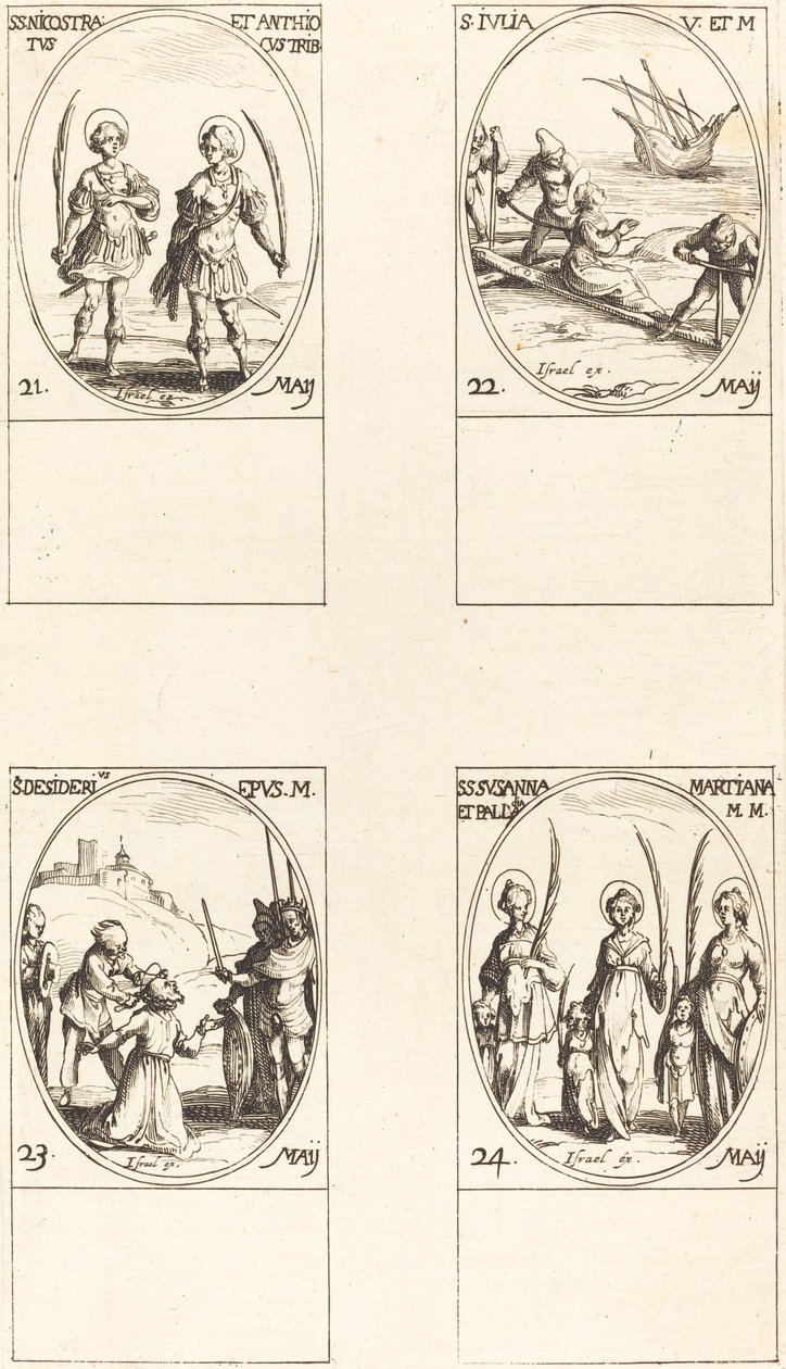 Santos Nicostrato y Antíoco; Santa Julia; San Desiderio; Santos Susana, Palladia, y otros de Jacques Callot