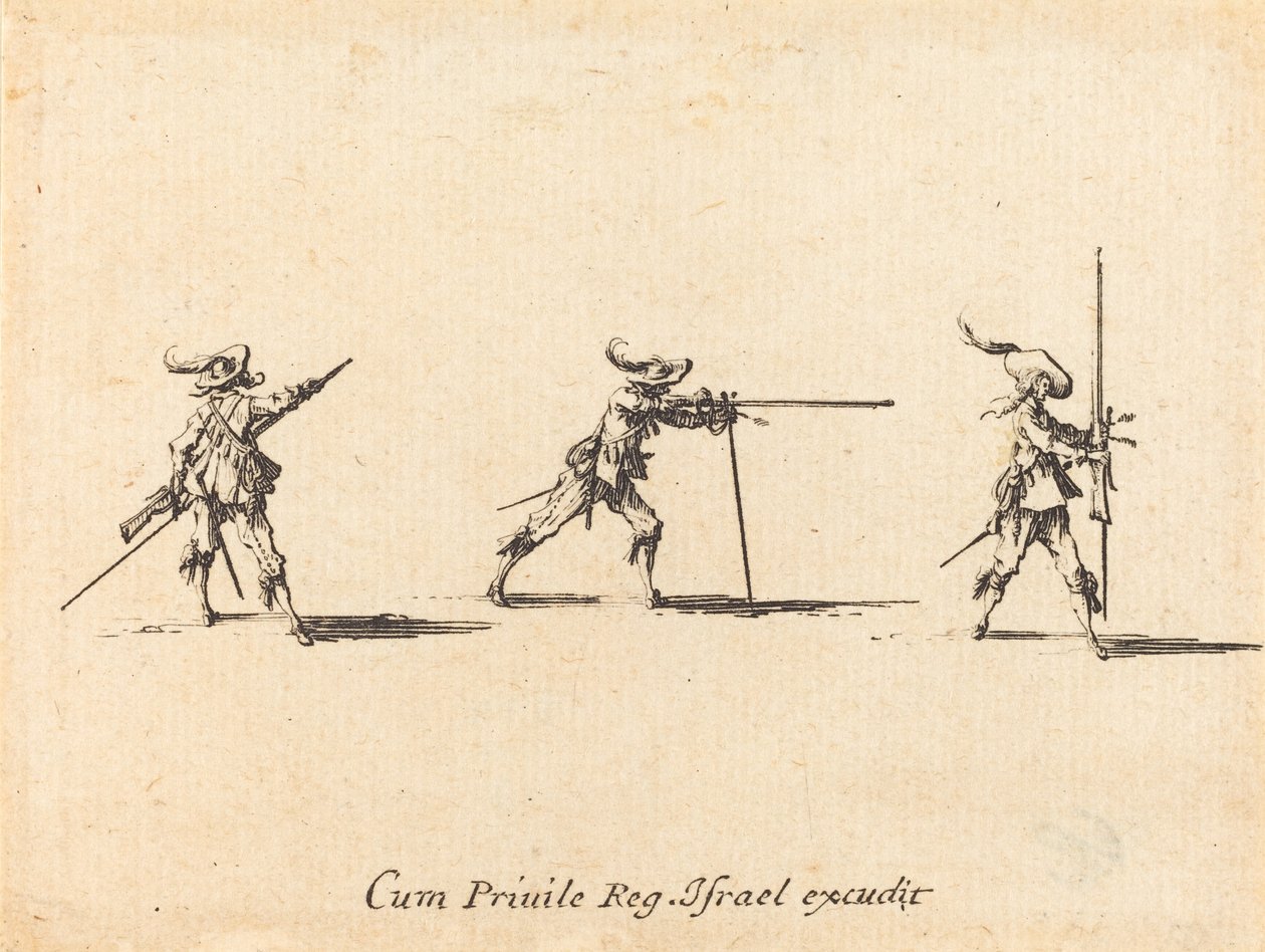 Tomando la posición de disparo con el mosquete de Jacques Callot