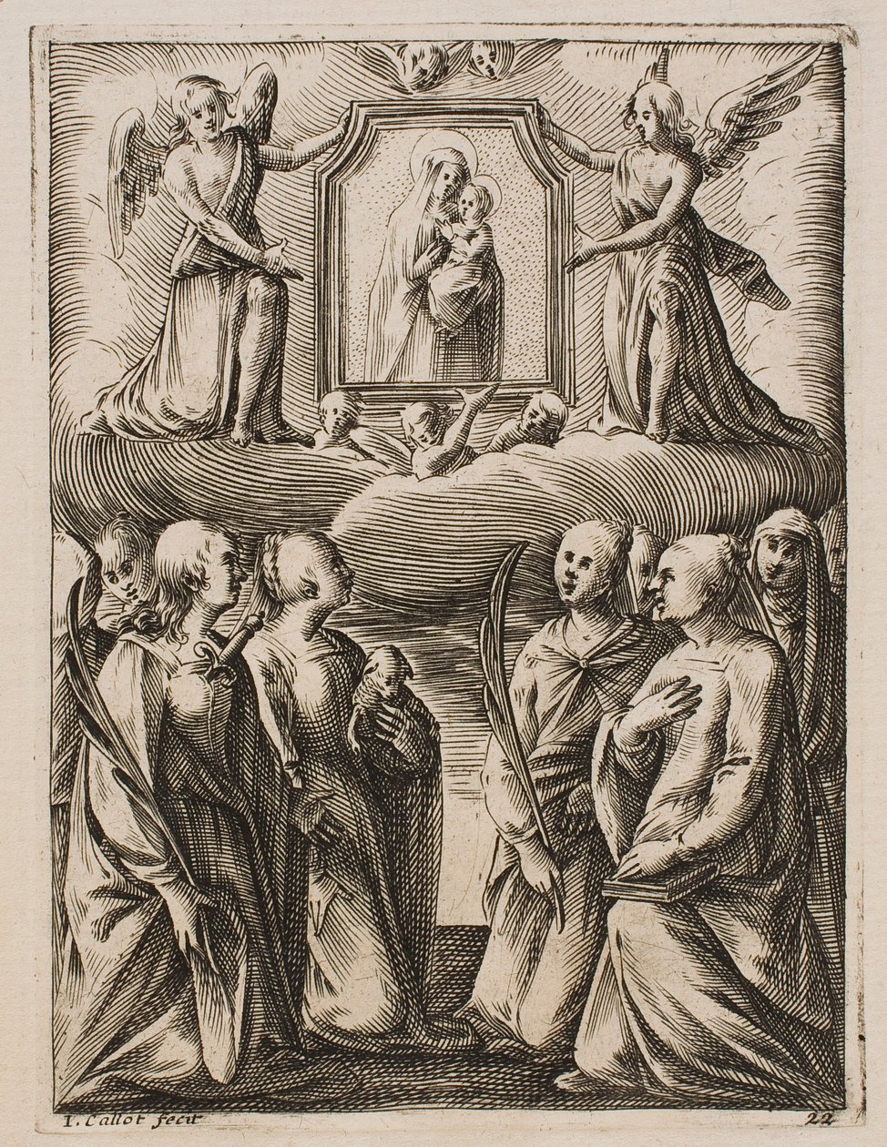 La adoración de la Virgen y el Niño, de la serie «Vistas de Roma» de Jacques Callot