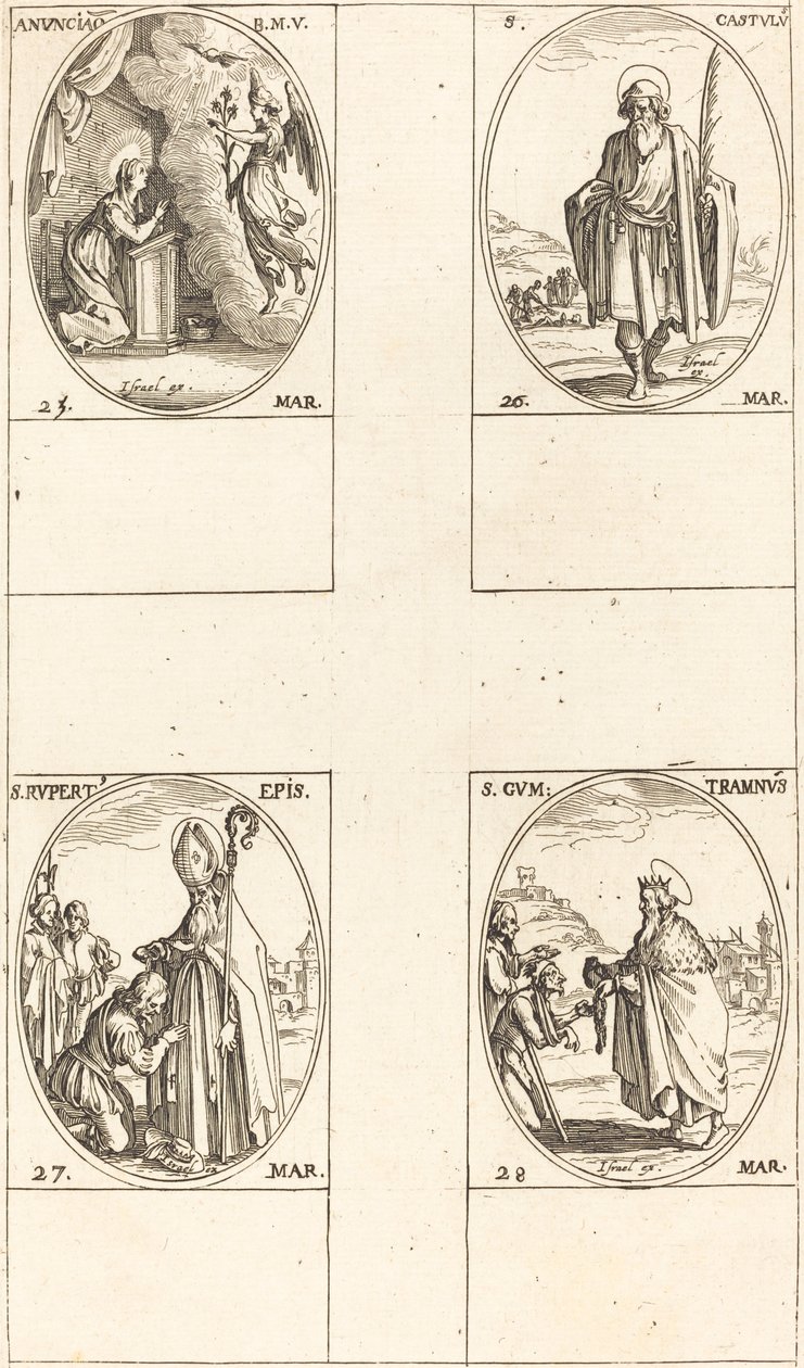 La Anunciación, San Castulo, San Ruperto, San Gontrán de Jacques Callot