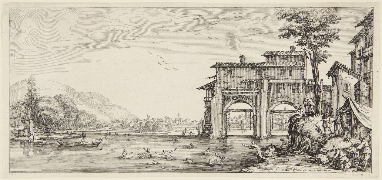 «Las bañistas», de la serie «Paysages Gravées pour Jean de Médicis, Paysages Dessinés à Florence» (Paisajes para Giovanni de Médici o Paisajes dibujados en Florencia) de Jacques Callot