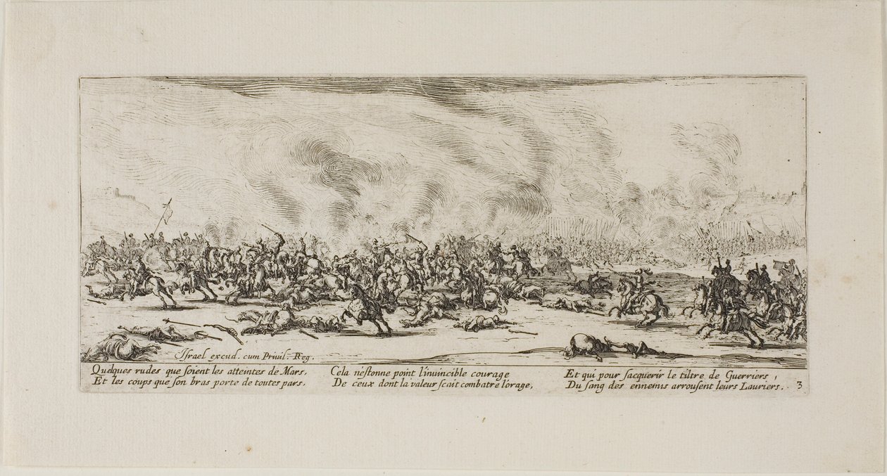 La batalla, lámina tres de Las miserias de la guerra de Jacques Callot