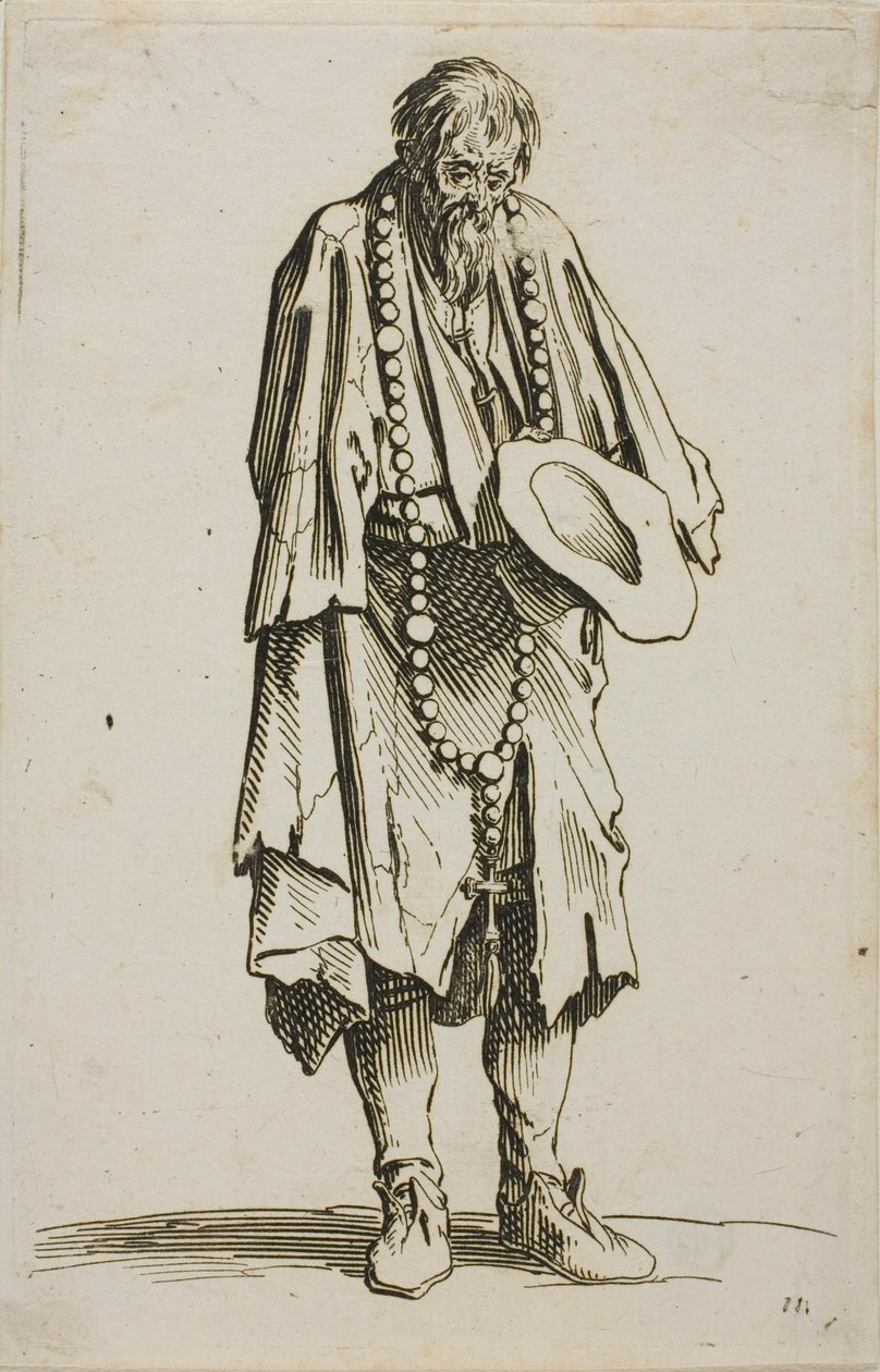 El mendigo con un rosario, lámina once de Los mendigos de Jacques Callot