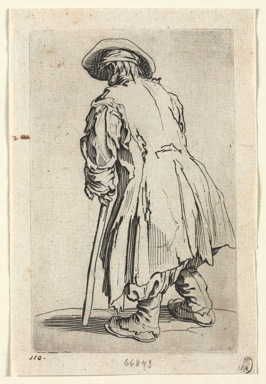 Los mendigos: vieja mendiga en una sola muleta de Jacques Callot