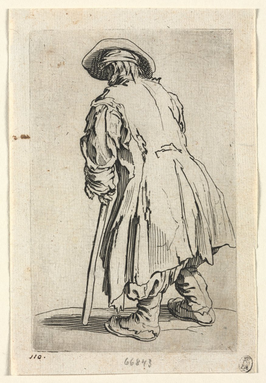 Los Mendigos: Viejo Mendigo con una Sola Muleta, c. 1623 de Jacques Callot