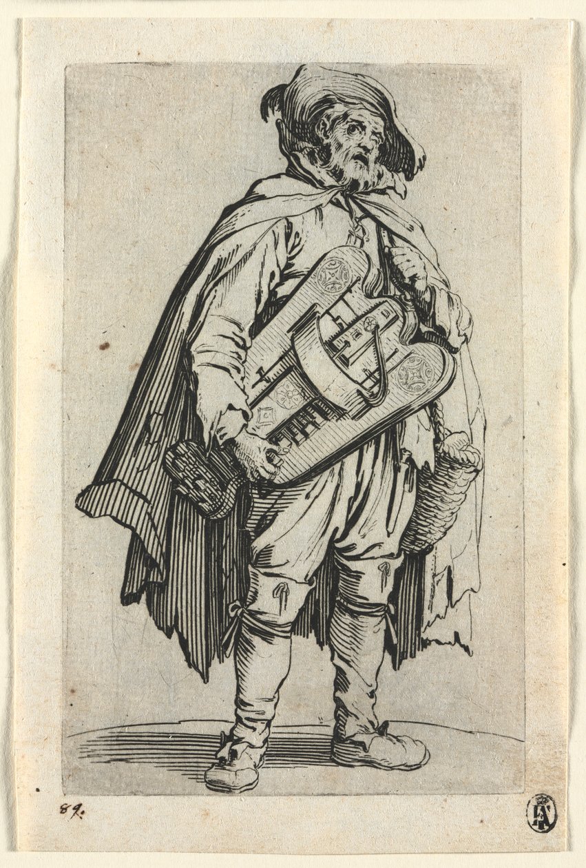 Los mendigos: El organillero, c. 1623 de Jacques Callot