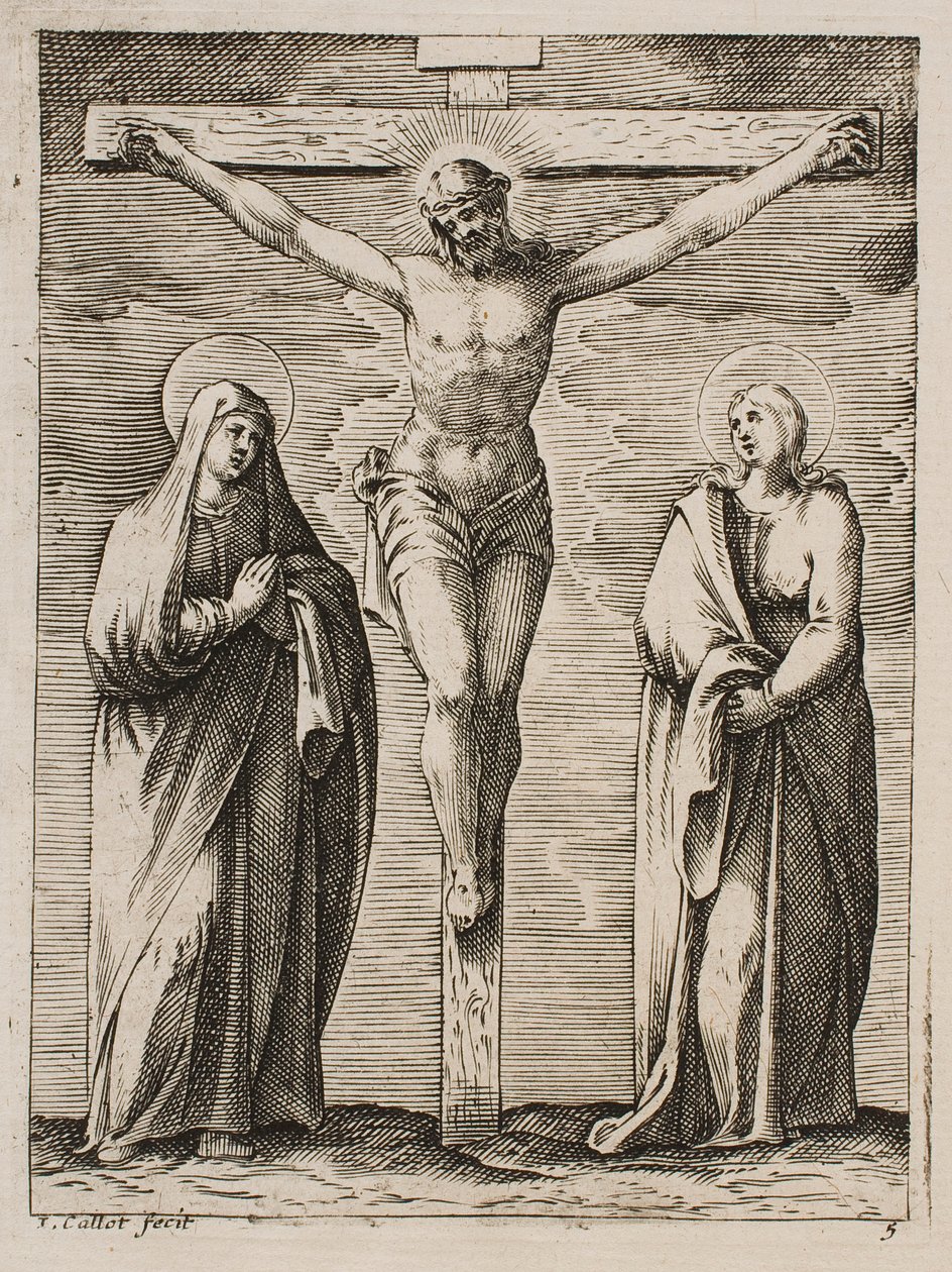 La Santísima Virgen y san Juan al pie de la cruz, de la serie «Imágenes de Roma» de Jacques Callot
