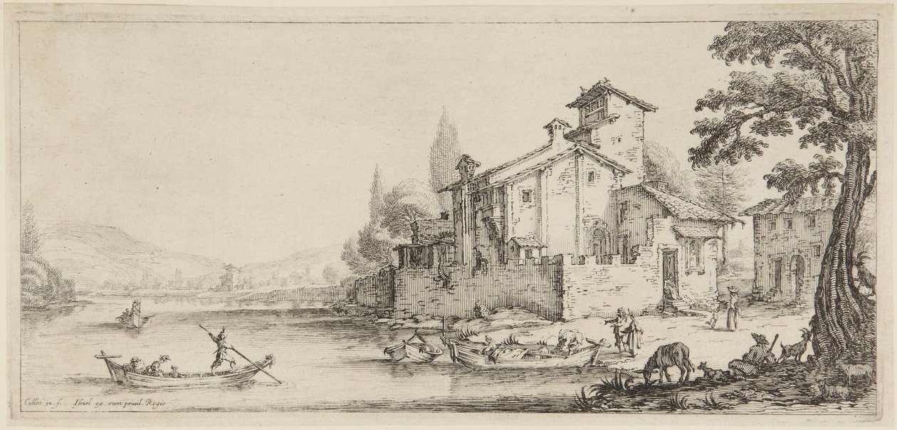 «El paseo en barca», de la serie «Diverse Vedute Designate in Fiorenza» (Diversos paisajes diseñados en Florencia) de Jacques Callot