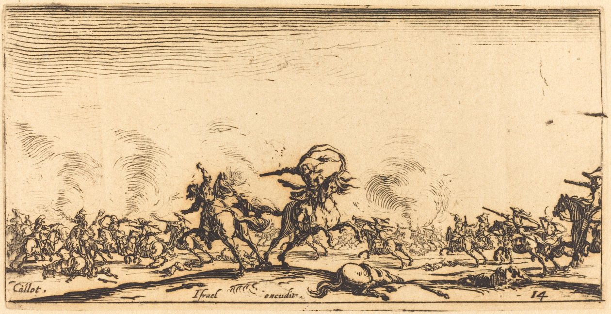 El combate de caballería con pistolas, c. 1632-1634 de Jacques Callot