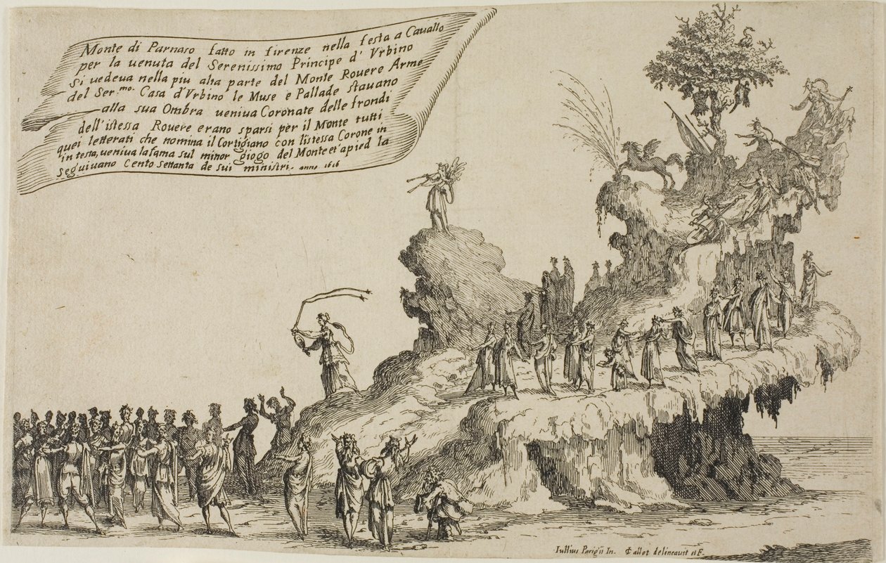 El carro del Monte Parnaso, de La guerra de la belleza de Jacques Callot