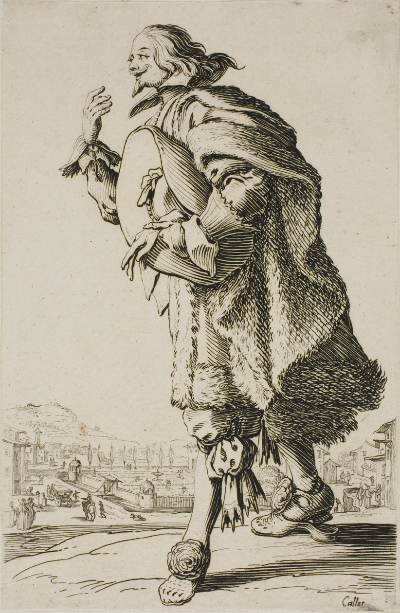 El gentilhombre que saluda con el sombrero bajo el brazo, lámina dos de La Noblesse de Jacques Callot
