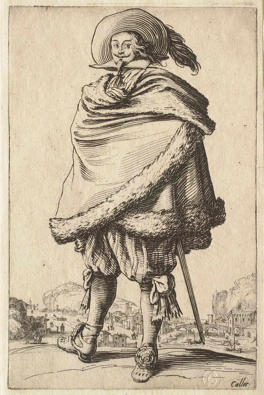 El caballero envuelto en su abrigo ribeteado de piel de Jacques Callot
