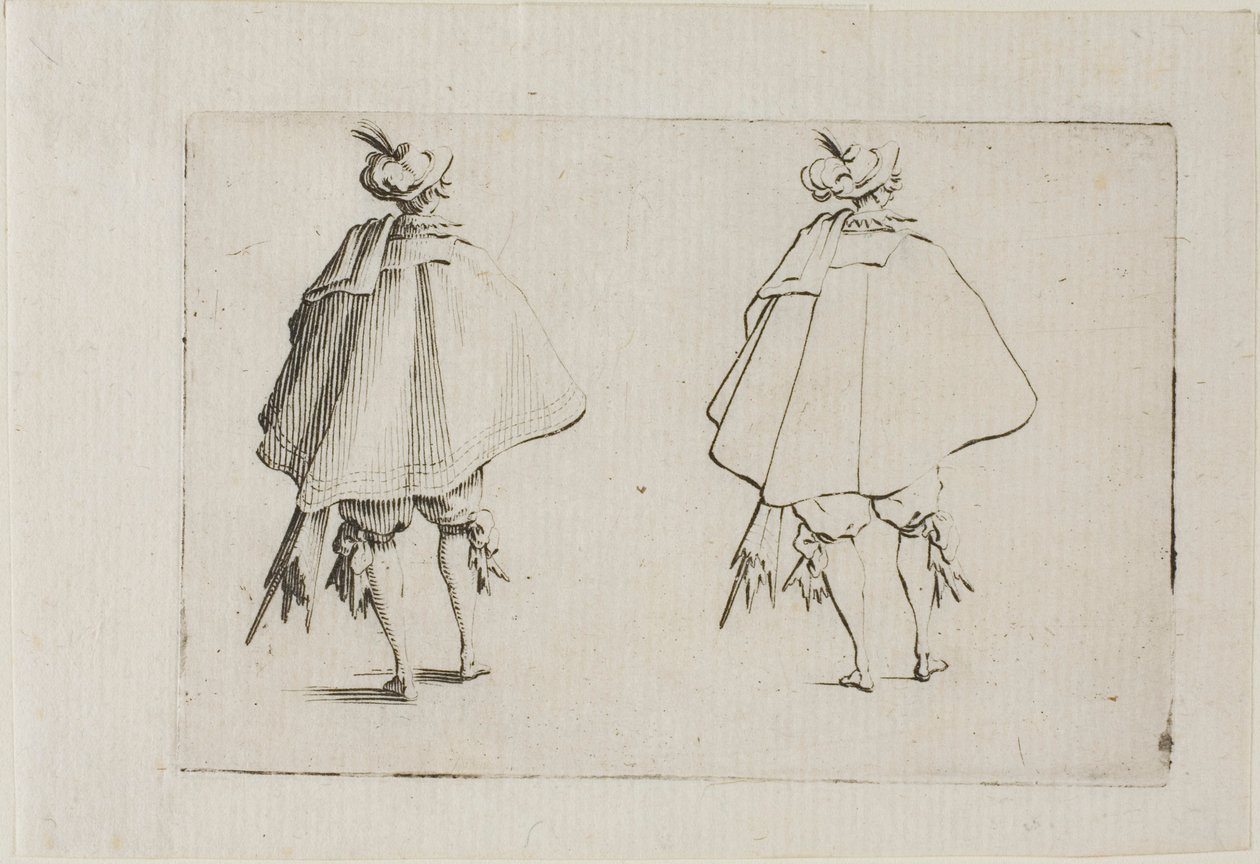 El caballero con un gran abrigo, visto desde atrás, de Los caprichos de Jacques Callot