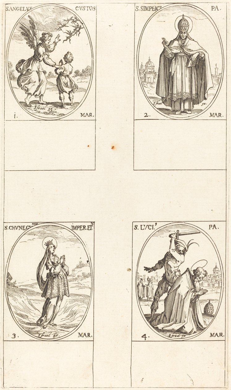 El ángel de la guarda, San Simplicio, Santa Cunegunda, Santa Lucía de Jacques Callot