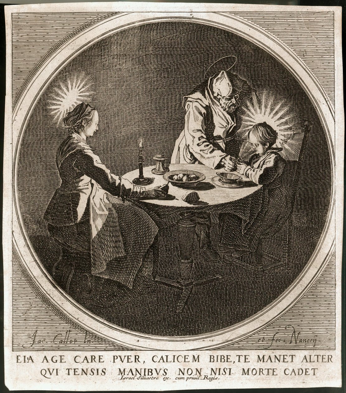 La Sagrada Familia a la mesa ... (grabado) de Jacques Callot