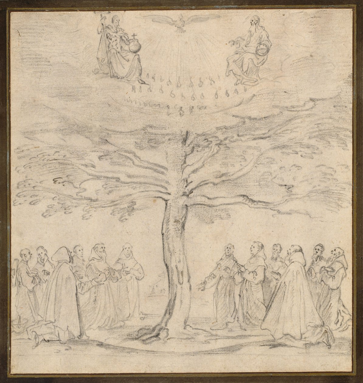 La Santísima Trinidad en el Árbol de la Vida adorada por franciscanos de Jacques Callot