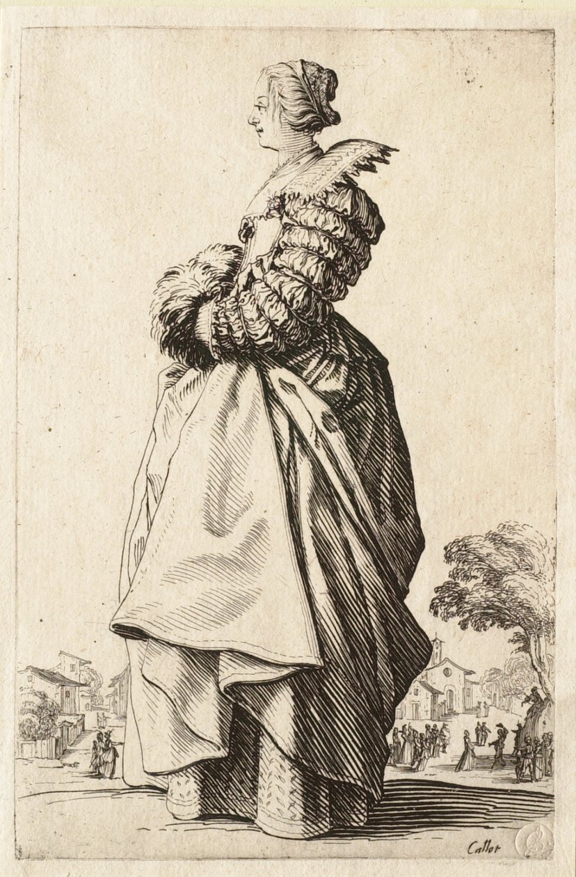 La dama de perfil con las manos en el manguito de Jacques Callot
