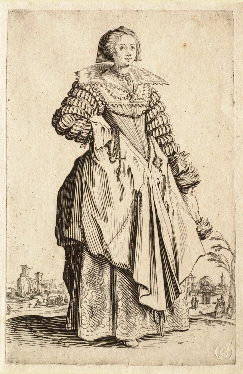 La dama del gran cuello y la cofia que le cae hacia atrás (La dama del gran cuello y la cofia que le cae hacia atrás) de Jacques Callot