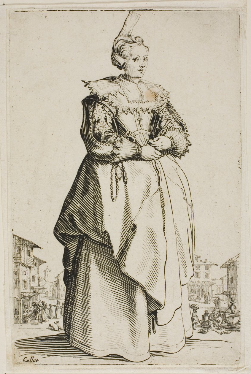 La dama de la gorrita levantada, plato uno de La Noblesse de Jacques Callot