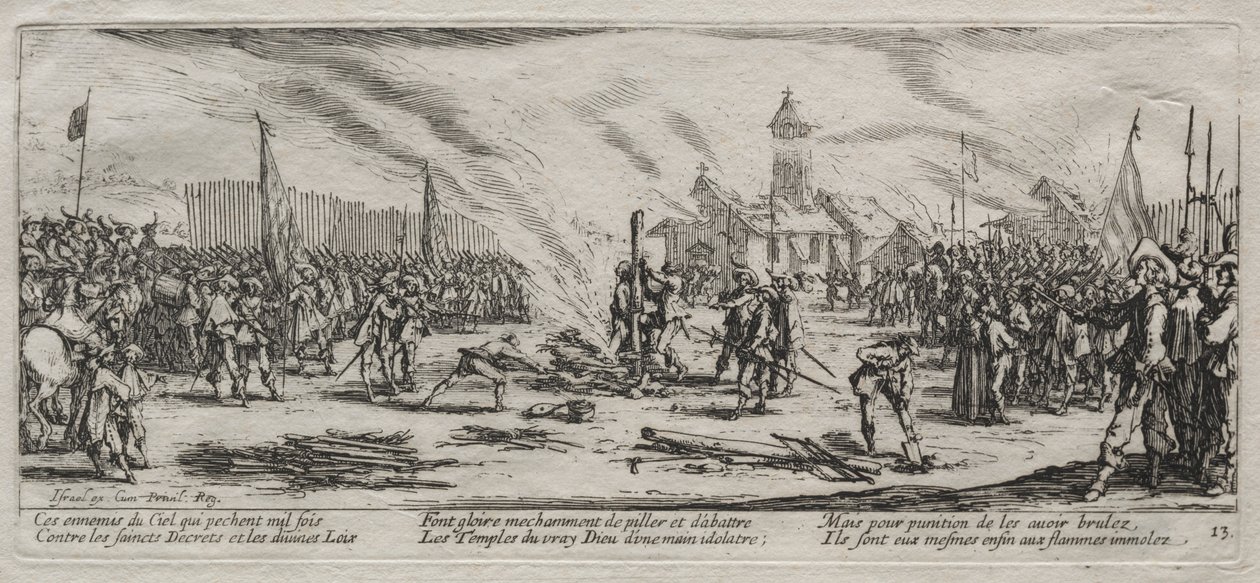 Las grandes miserias de la guerra: Quema en la hoguera, 1633 de Jacques Callot