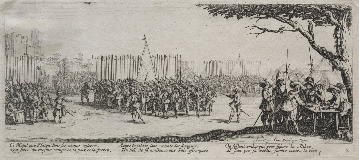 Las grandes miserias de la guerra: Inscripción de las tropas de Jacques Callot