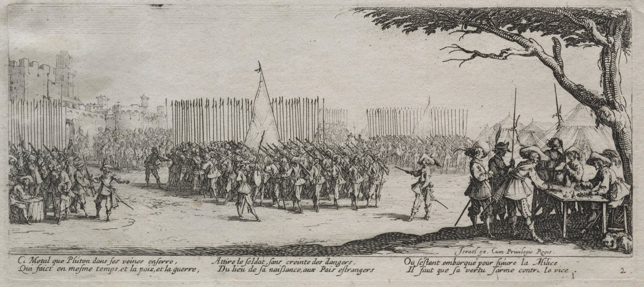 Las grandes miserias de la guerra: Inscripción de las tropas, 1633 de Jacques Callot