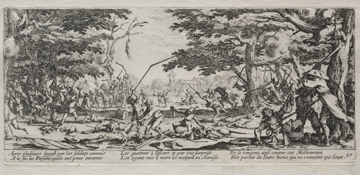 Las Grandes Miserias de la Guerra: Venganza de los Campesinos, 1633 de Jacques Callot