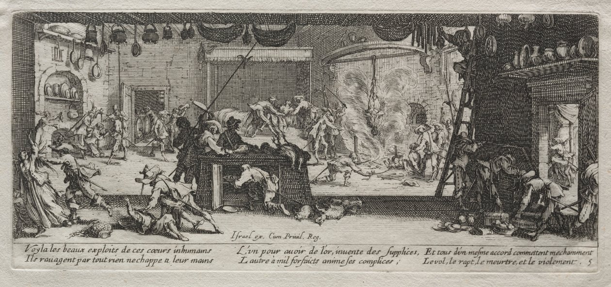 Las grandes miserias de la guerra: Saqueo, 1633 de Jacques Callot