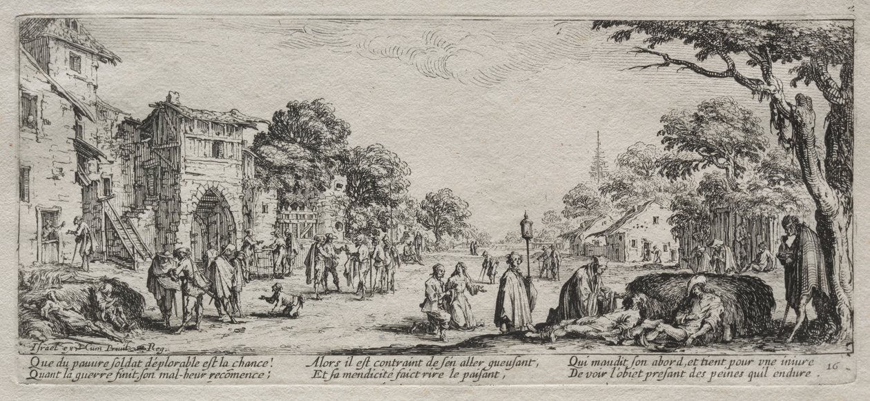 Las Grandes Miserias de la Guerra: Los Mendigos y los Moribundos, 1633 de Jacques Callot