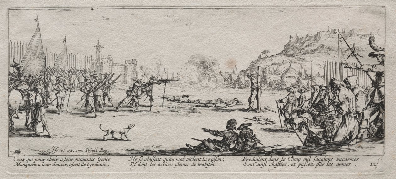 Las Grandes Miserias de la Guerra: El Pelotón de Fusilamiento, 1633 de Jacques Callot