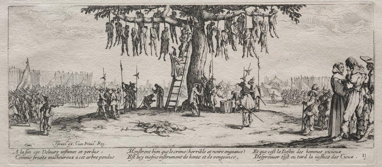 Las grandes miserias de la guerra: El ahorcamiento, 1633 de Jacques Callot