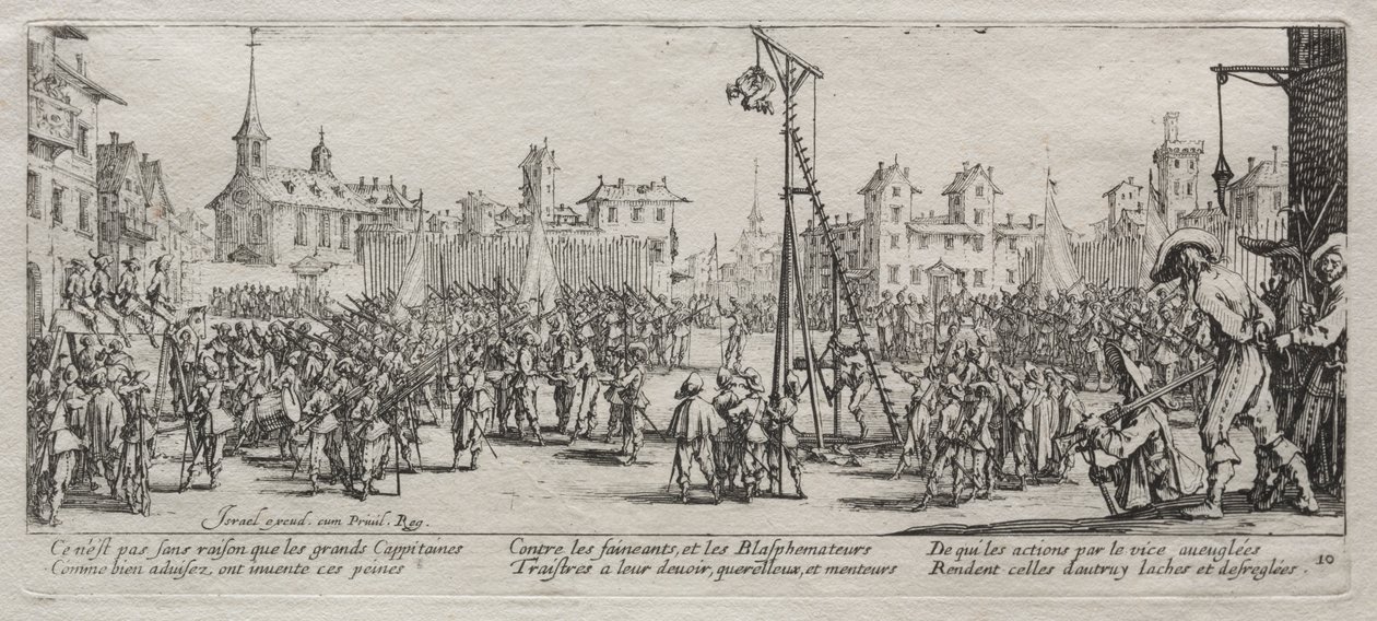 Las grandes miserias de la guerra: El estrapado, 1633 de Jacques Callot