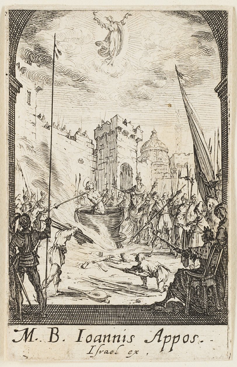 El martirio de San Juan Evangelista, lámina cinco de Los martirios de los Apóstoles de Jacques Callot