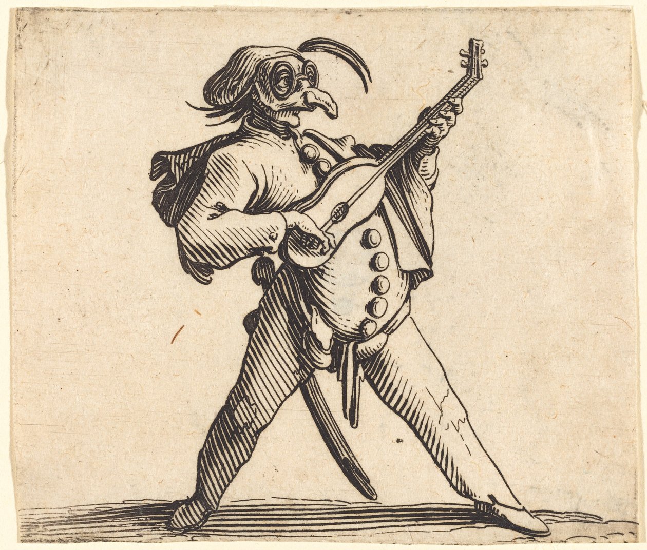 El Comediante Enmascarado Tocando una Guitarra de Jacques Callot