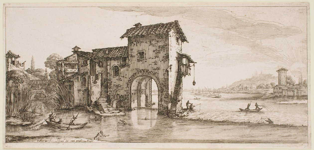 «El molino junto al río», de la serie «Los paisajes de Florencia» de Jacques Callot