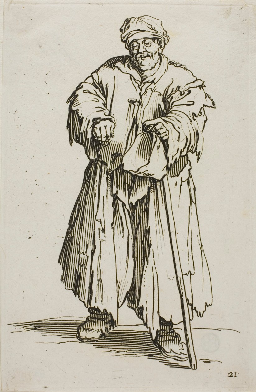 El Mendigo Obeso con los Ojos Bajos, lámina 21 de Los Mendigos de Jacques Callot