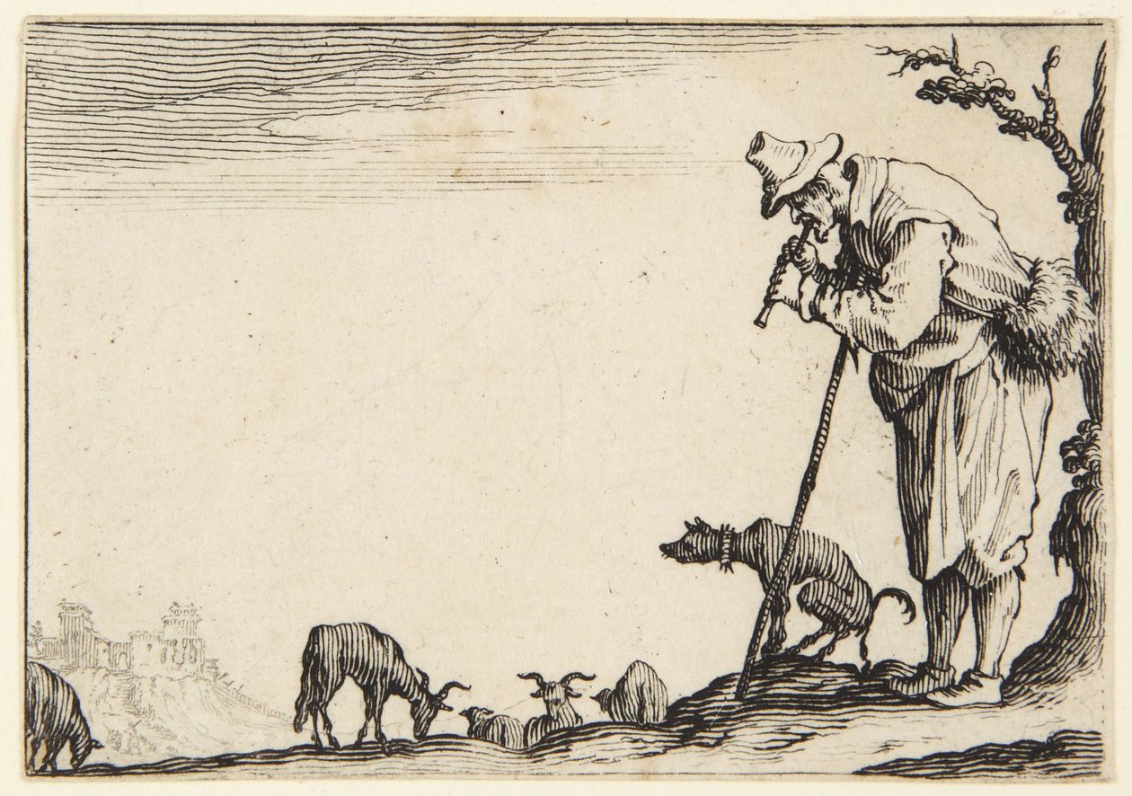 El pastor tocando la flauta de Jacques Callot