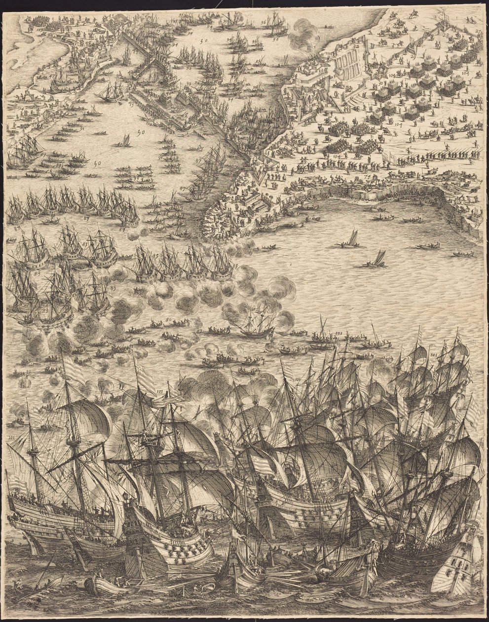 El asedio de La Rochelle [lámina 11 de 16; el conjunto comprende 1952.8.97-112] de Jacques Callot