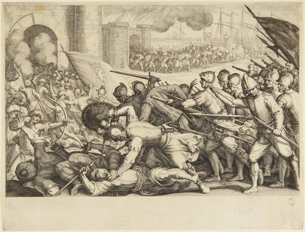 Las tropas asaltan la puerta de una ciudad de Jacques Callot