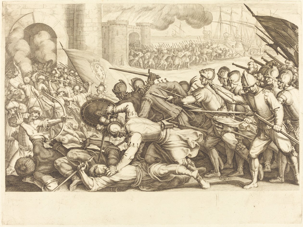 Las tropas forzando la puerta de una ciudad, c. 1614 de Jacques Callot