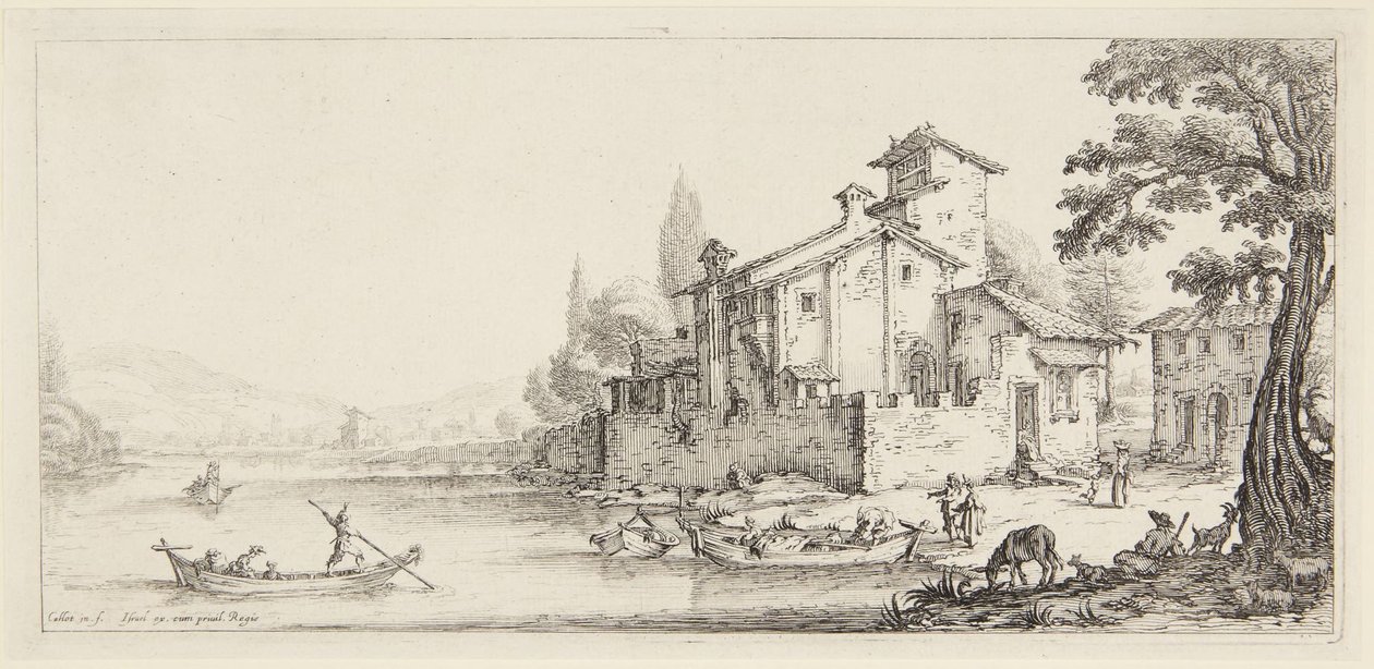 «El paseo junto al agua», de la serie «Paysages Gravées pour Jean de Médicis, Paysages Dessinés à Florence» (Paisajes para Giovanni de Médici o Paisajes dibujados en Florencia) de Jacques Callot