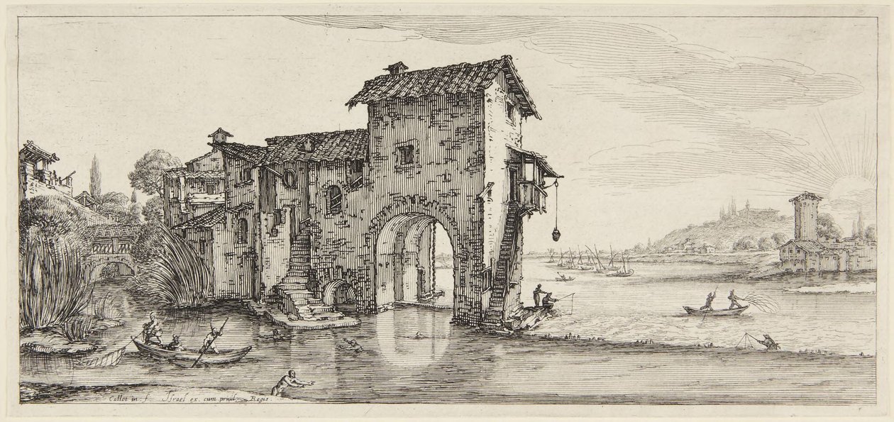 El molino de agua, de la serie Paysages Gravées pour Jean de Médicis, Paysages Dessinés à Florence de Jacques Callot