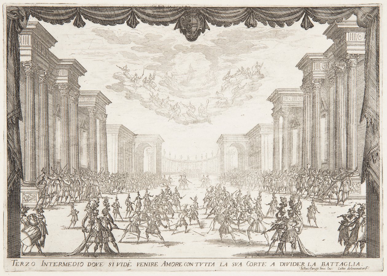 Tercer Intermezzo, La batalla es detenida por la llegada del Amor con su cortejo de Jacques Callot