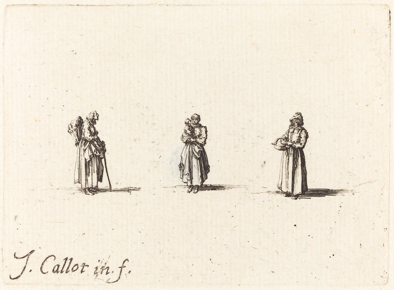 Tres mujeres, una sosteniendo a un niño de Jacques Callot