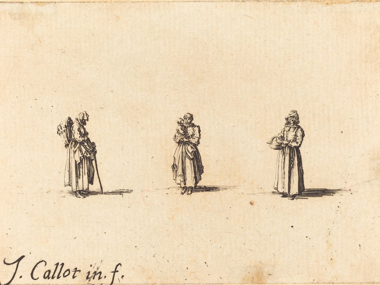 Tres mujeres, una sosteniendo a un niño, probablemente 1634 de Jacques Callot