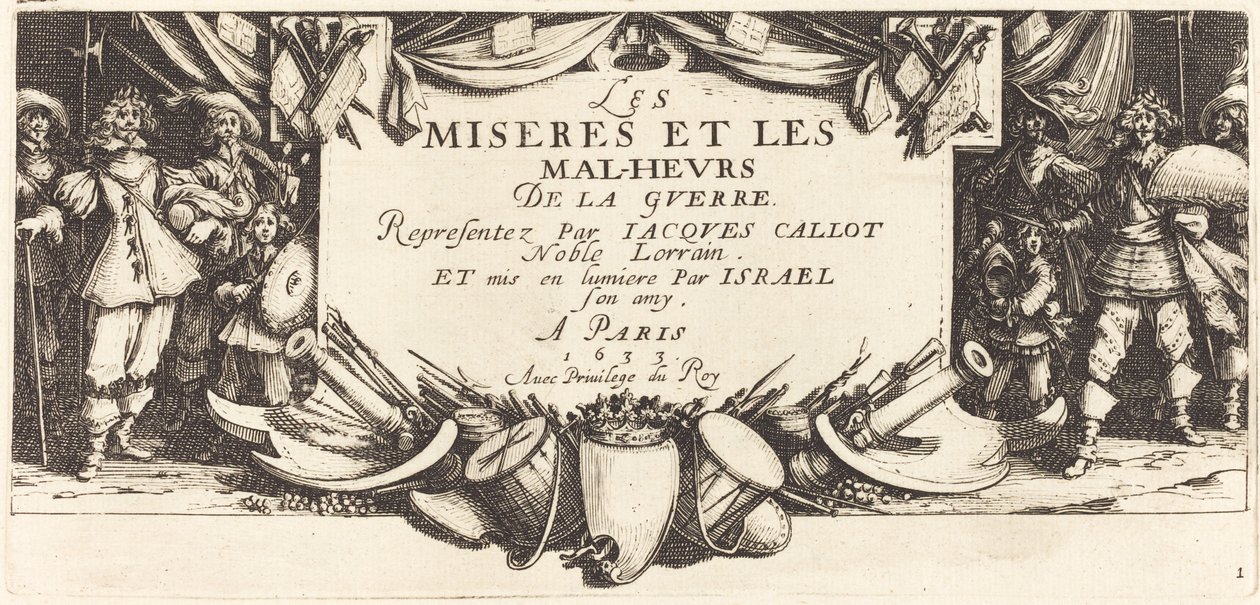 Página de Título para Las Grandes Miserias de la Guerra, c. 1633 de Jacques Callot