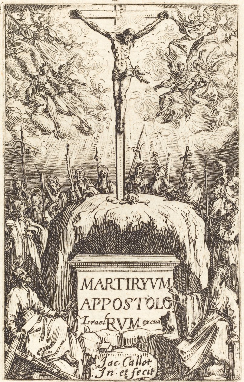 Página de título para "Los martirios de los apóstoles" de Jacques Callot