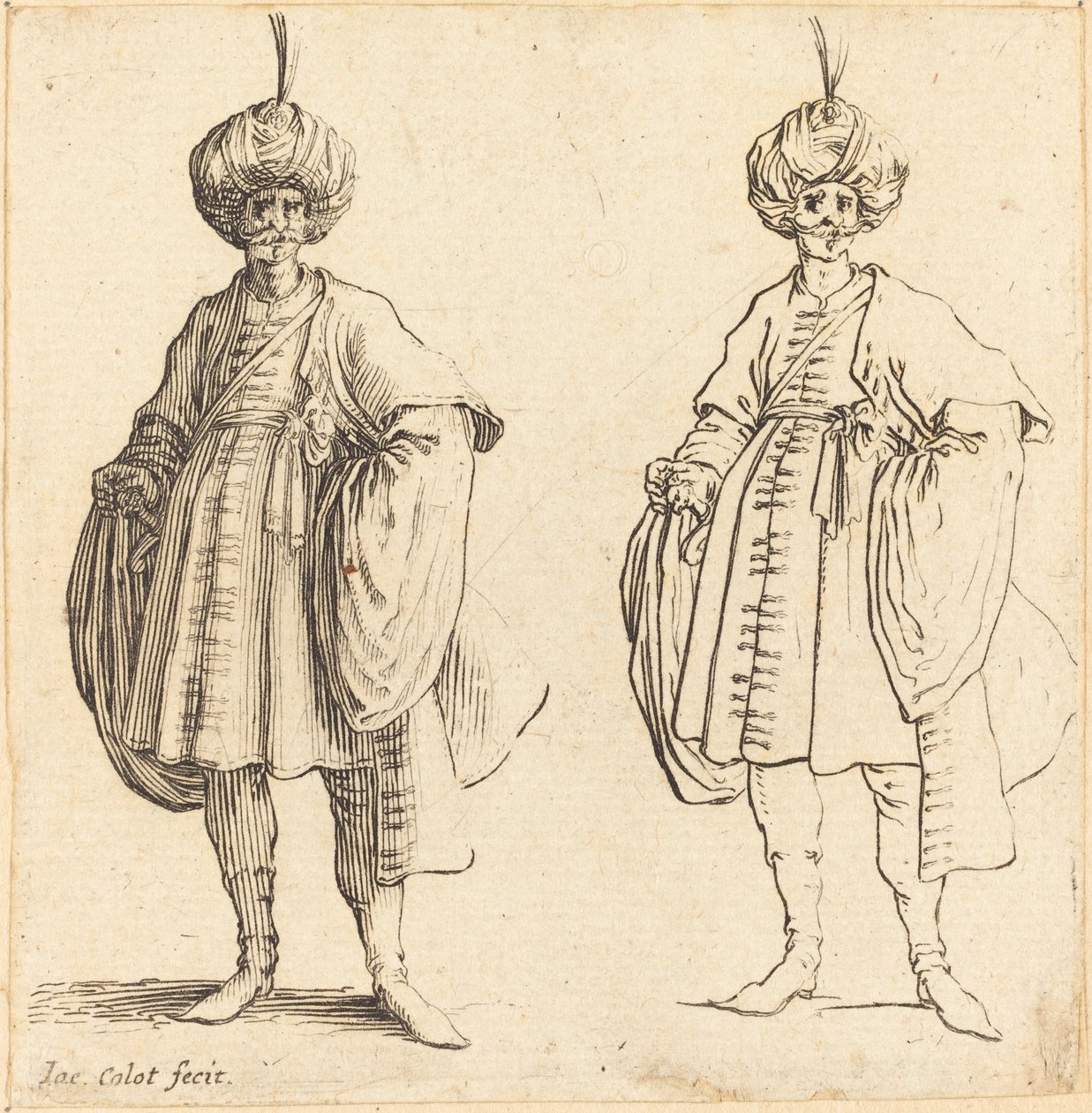 Dos Turcos Vestidos con Turbantes y una Pluma de Jacques Callot